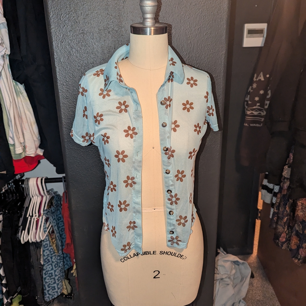 Sheer Retro Flower Button Up